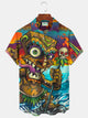 Alohadaddy Mens Hawaii Tiki Print Front Buttons Soft Breathable Casual Hawaiian Shirt