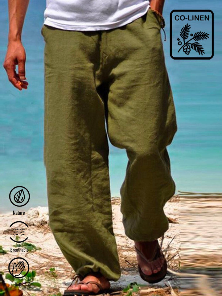 Pantalones hawaianos de mezcla de lino y algodón para hombre, informales, transpirables, para vacaciones
