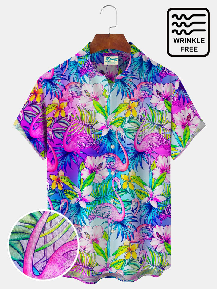 Chemises hawaïennes Aloha pour hommes et femmes, motif flamant rose tropical, vacances à la plage d&