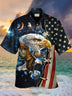 Alohadaddy Holiday American Flag Eagle Blue Men's Hawaiian Shirts Stretch Oversized Aloha Camp Collar Shirts
