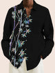 Camisa de manga larga para hombre de Alohadaddy Holiday, color negro, con estampado de hojas de bambú y bolsillo vintage, para acampar, talla grande