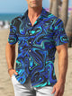 Alohadaddy Gradient Abstract Art Print Beach Men's Hawaiian Oversized Shirt with Pockets