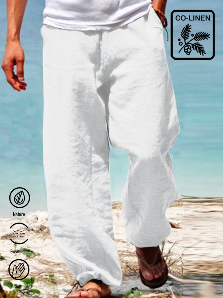 Pantalones hawaianos de mezcla de lino y algodón para hombre, informales, transpirables, para vacaciones