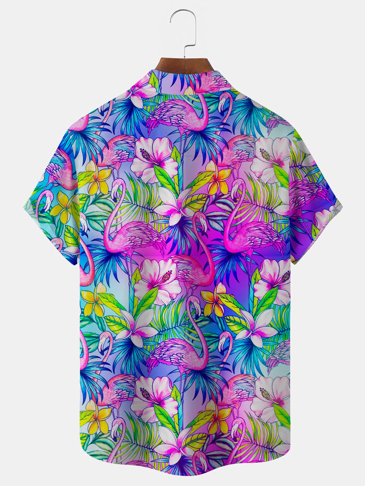 Chemises hawaïennes Aloha pour hommes et femmes, motif flamant rose tropical, vacances à la plage d&