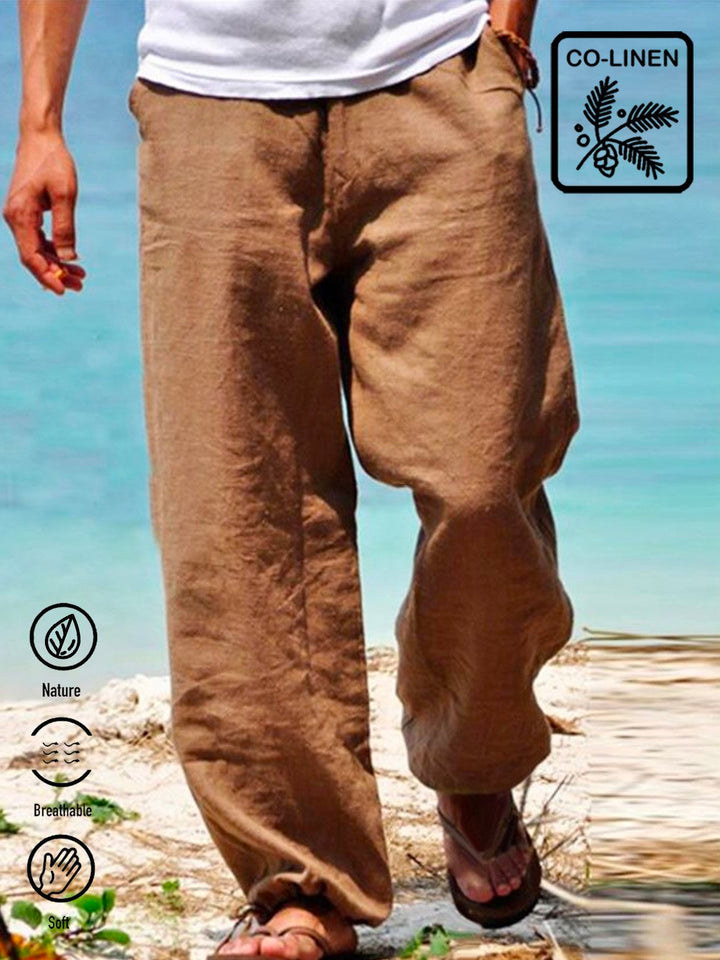 Pantalones hawaianos de mezcla de lino y algodón para hombre, informales, transpirables, para vacaciones