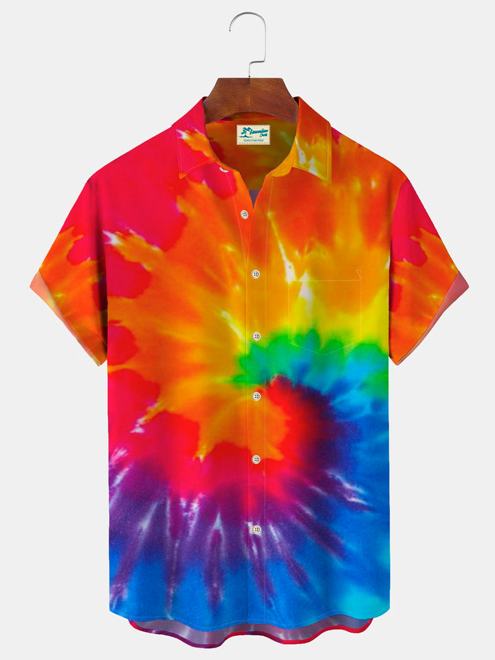 Camisa hawaiana de vacaciones para hombre, estilo hippie, con estampado de paz y amor, teñido anudado ombré, de Alohadaddy, sin arrugas, para playa, para tallas grandes y altas