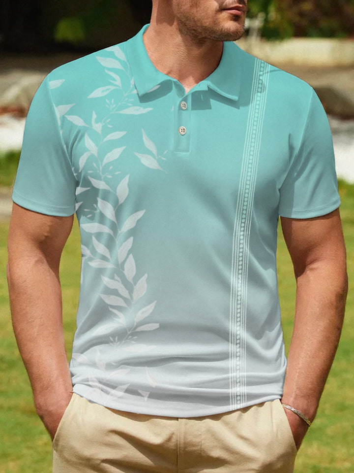 Alohadaddy Gradient Tropical Leaf Basic Print Beach Hawaiian Big &amp; Tall Aloha Golf Polo Shirt