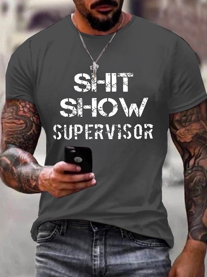 Camiseta básica hawaiana informal para hombre, talla grande y alta, con gráfico divertido de supervisor de espectáculo de mierda de Alohadaddy