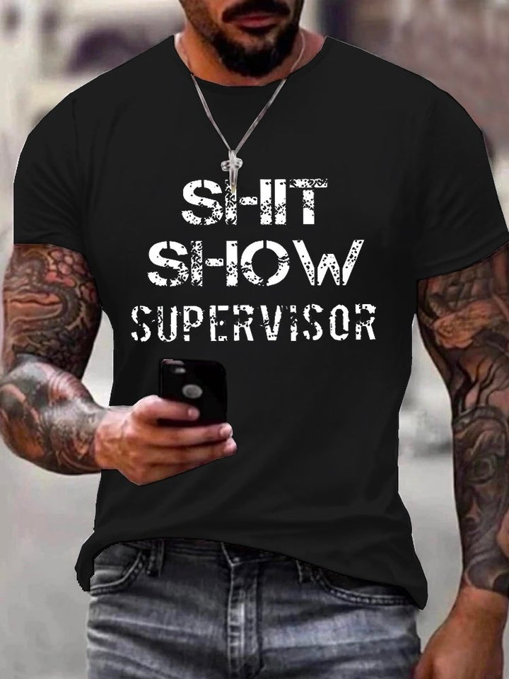 Camiseta básica hawaiana informal para hombre, talla grande y alta, con gráfico divertido de supervisor de espectáculo de mierda de Alohadaddy