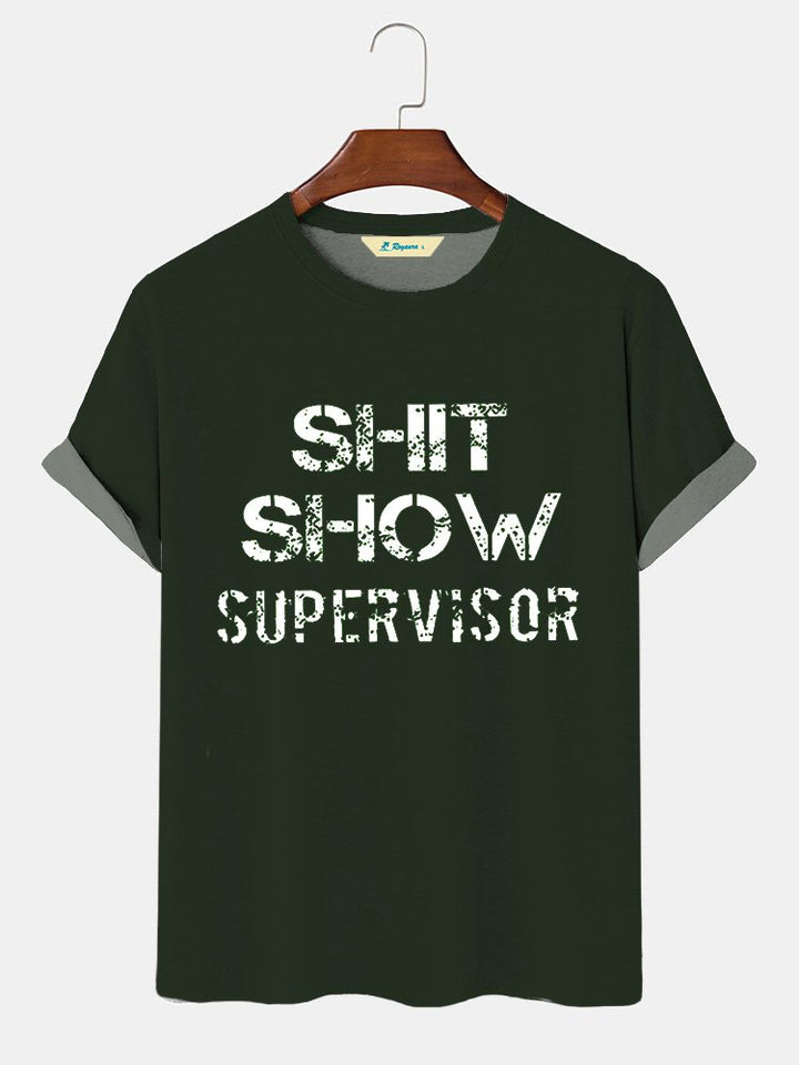 Camiseta básica hawaiana informal para hombre, talla grande y alta, con gráfico divertido de supervisor de espectáculo de mierda de Alohadaddy