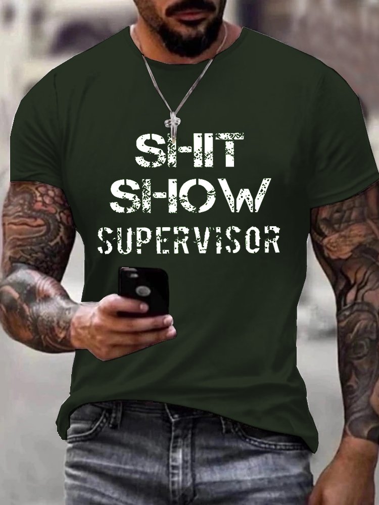Camiseta básica hawaiana informal para hombre, talla grande y alta, con gráfico divertido de supervisor de espectáculo de mierda de Alohadaddy