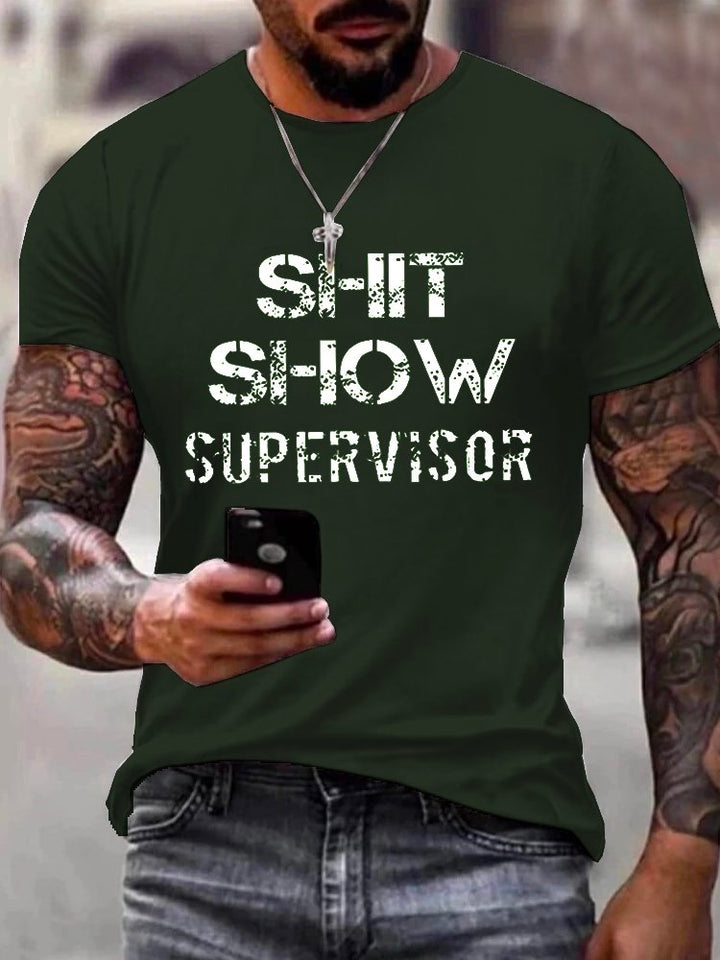 Camiseta básica hawaiana informal para hombre, talla grande y alta, con gráfico divertido de supervisor de espectáculo de mierda de Alohadaddy