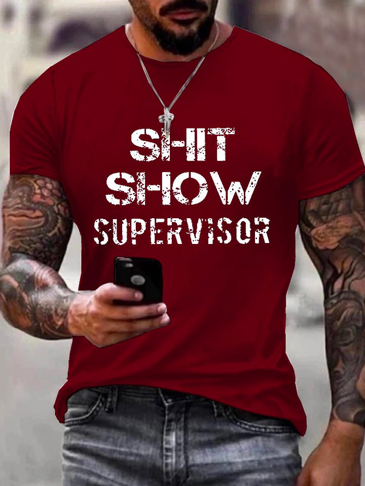 Camiseta básica hawaiana informal para hombre, talla grande y alta, con gráfico divertido de supervisor de espectáculo de mierda de Alohadaddy