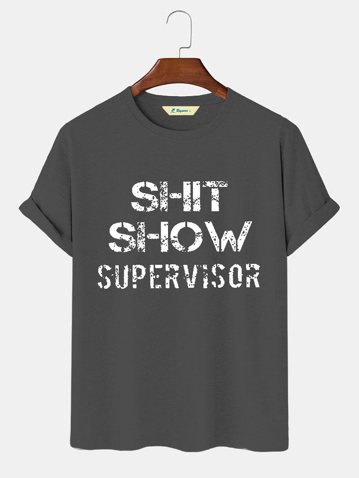 Camiseta básica hawaiana informal para hombre, talla grande y alta, con gráfico divertido de supervisor de espectáculo de mierda de Alohadaddy