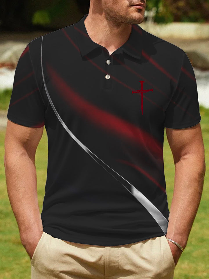 Polo de golf Aloha elástico con estampado degradado de Jesús y cruz de Pascua de Alohadaddy, talla grande y alta