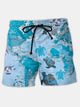 Alohadaddy Map Print Earth Day Men's Vacation Hawaiian Big and Tall Aloha Board Shorts
