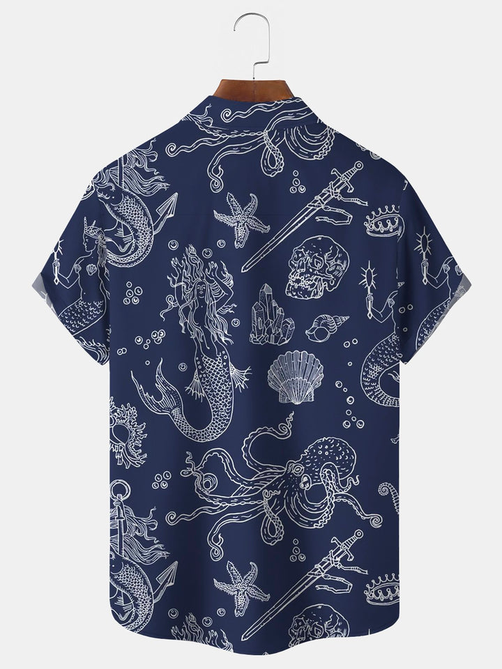 Camisa hawaiana de vacaciones para hombre, de Alohadaddy, con estampado de calavera náutica y pulpo, talla grande y alta