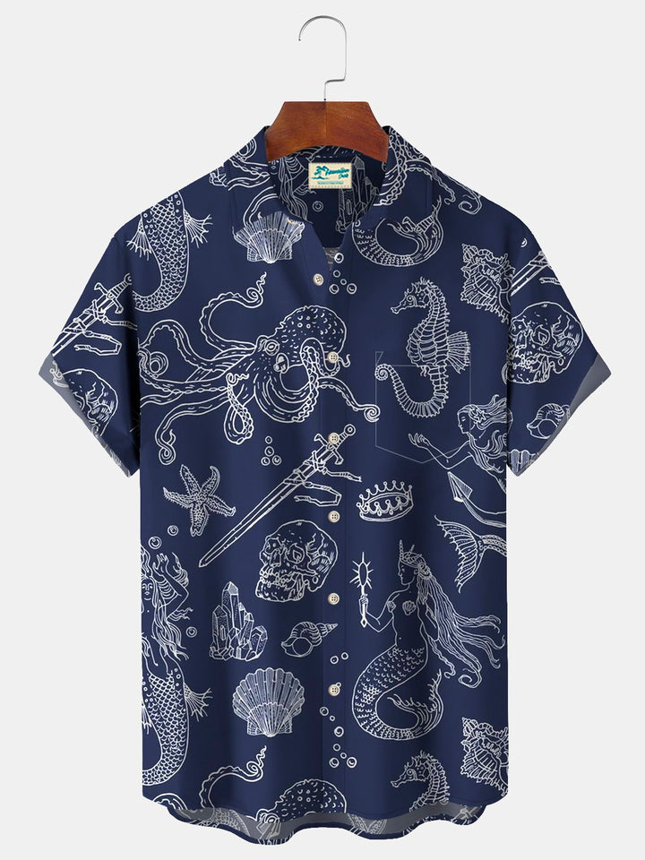 Camisa hawaiana de vacaciones para hombre, de Alohadaddy, con estampado de calavera náutica y pulpo, talla grande y alta