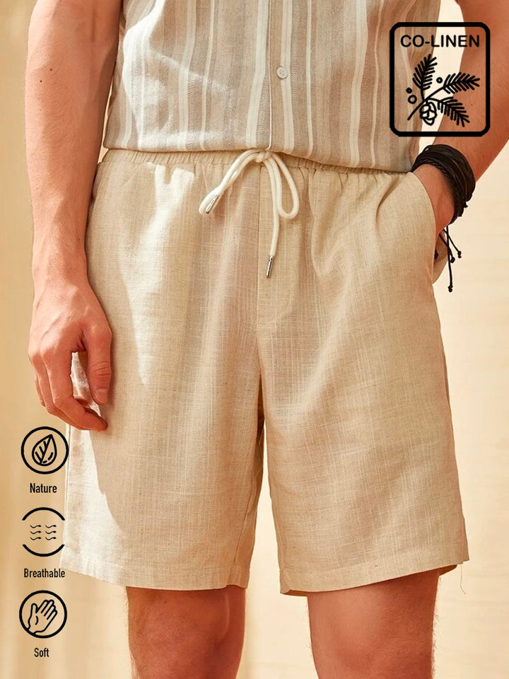 Pantalones cortos casuales de lino y algodón de color caqui para hombre, pantalones de playa transpirables para vacaciones, de talla grande