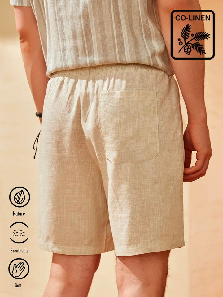 Pantalones cortos casuales de lino y algodón de color caqui para hombre, pantalones de playa transpirables para vacaciones, de talla grande