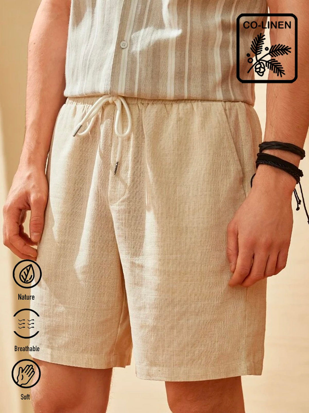 Pantalones cortos casuales de lino y algodón de color caqui para hombre, pantalones de playa transpirables para vacaciones, de talla grande