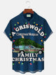 Alohadaddy Vintage Christmas Holiday Red Men's Shirt Truck Christmas Tree Cartoon Art Light Pocket Camp Shirt Big Tall