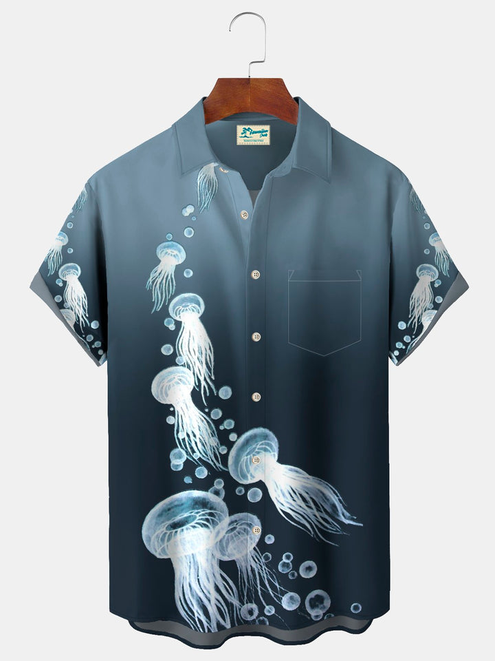 Chemise Aloha grande taille à imprimé ombré de méduses océaniques Alohadaddy pour homme