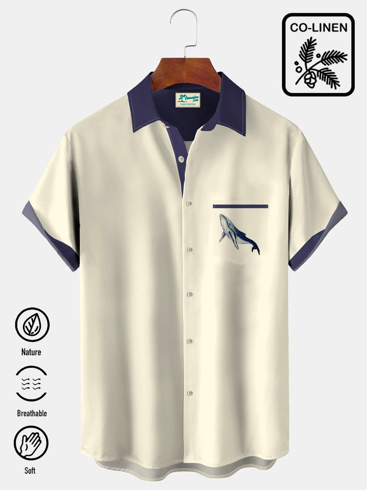 Alohadaddy  Cotton Linen Coconut Whale Basics Casual Print Men&