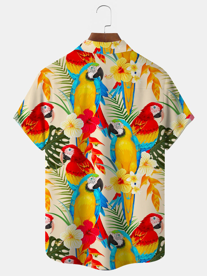 Chemise Aloha Hawaii grande taille pour homme avec imprimé perroquet et plante Alohadaddy