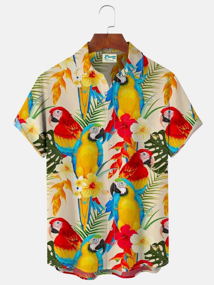 Chemise Aloha Hawaii grande taille pour homme avec imprimé perroquet et plante Alohadaddy