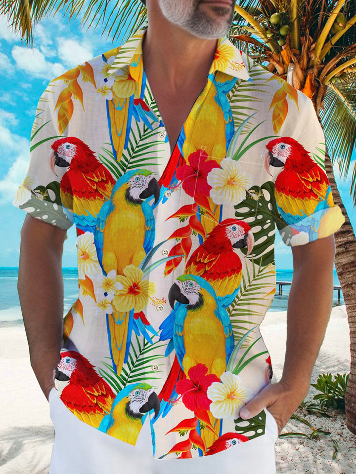 Chemise Aloha Hawaii grande taille pour homme avec imprimé perroquet et plante Alohadaddy
