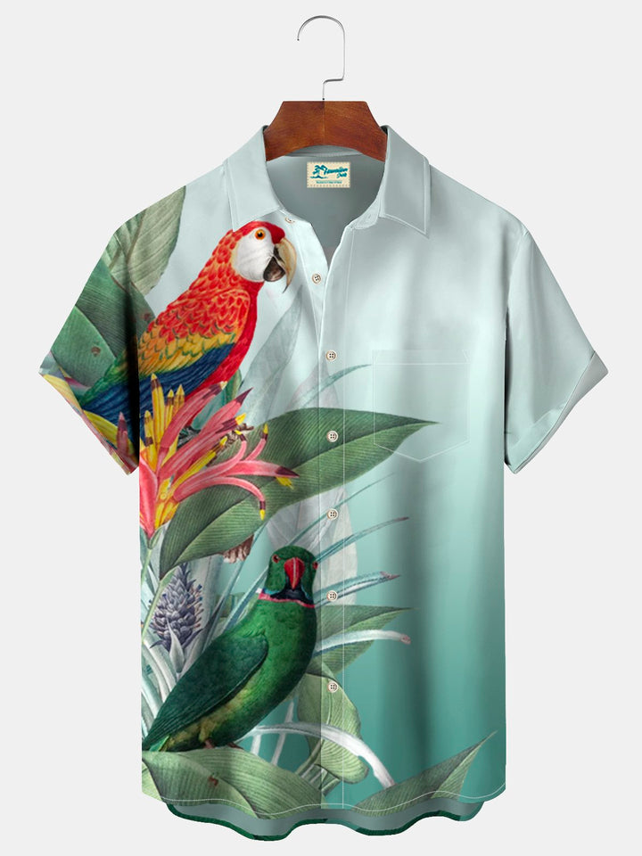 Chemise Aloha grande et grande taille pour homme avec imprimé feuilles tropicales et perroquets Alohadaddy