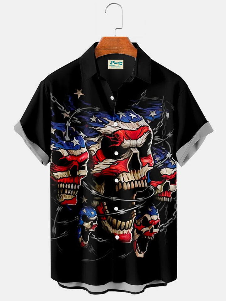 Alohadaddy Pocket American Flag Independence Day Skull 4th July Print Men&