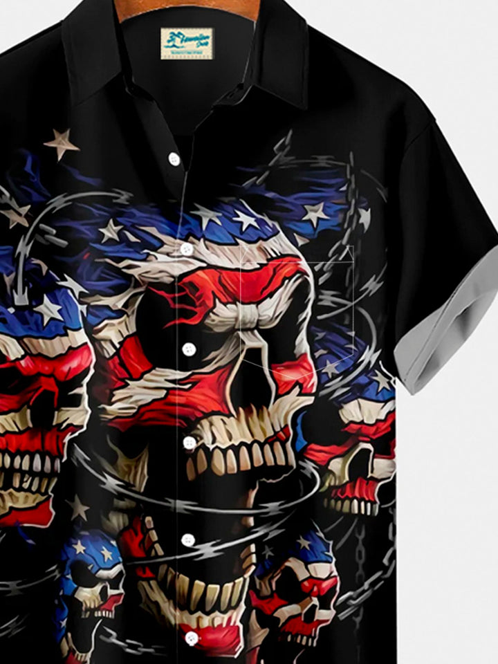 Alohadaddy Pocket American Flag Independence Day Skull 4th July Print Men&