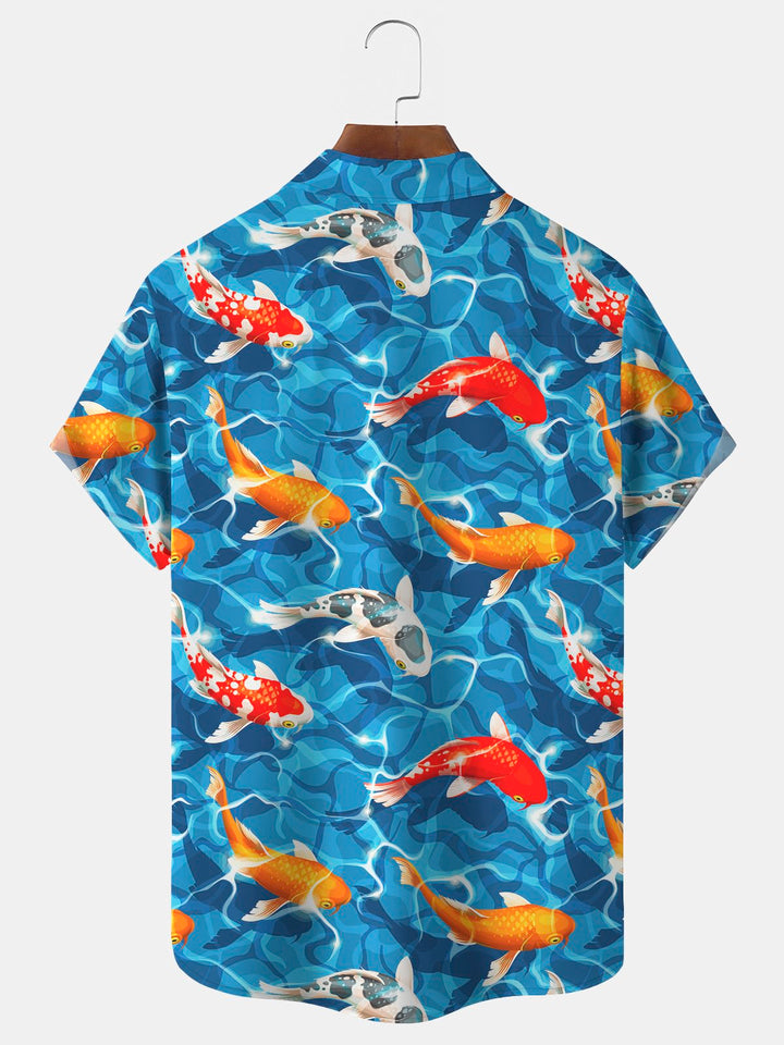 Camisa hawaiana de hombre grande y alto con estampado japonés de playa y piscina de bolsillo Alohadaddy