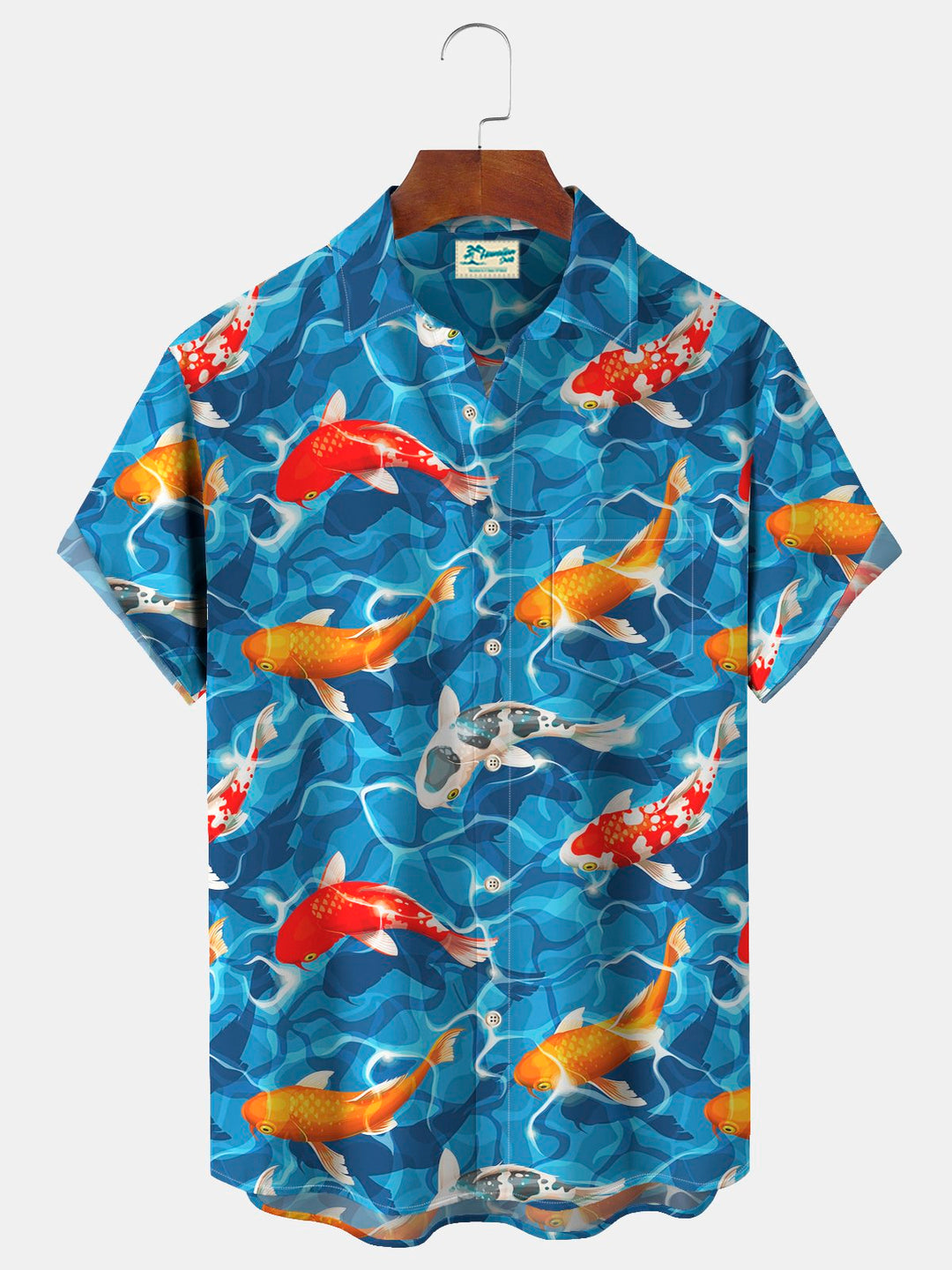 Camisa hawaiana de hombre grande y alto con estampado japonés de playa y piscina de bolsillo Alohadaddy