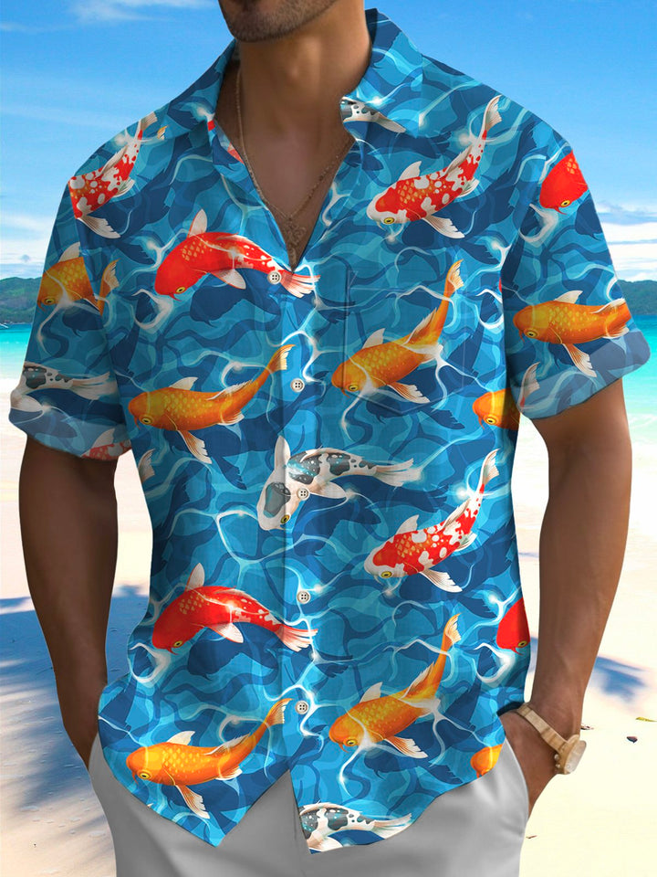 Camisa hawaiana de hombre grande y alto con estampado japonés de playa y piscina de bolsillo Alohadaddy