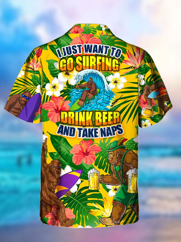 Alohadaddy Camp Collar Bigfoot Surf Print Beach Men&