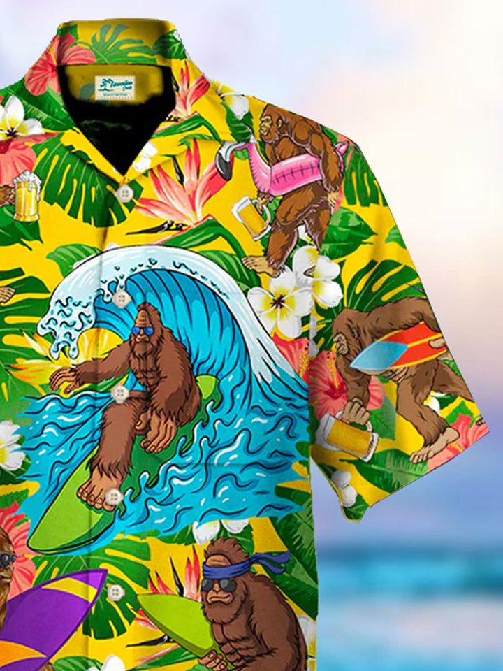 Alohadaddy Camp Collar Bigfoot Surf Print Beach Men&