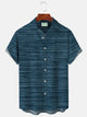 Alohadaddy Vintage Dark Blue Men's Casual Shirts Stretch Aloha Camp Pocket Shirts