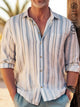 Alohadaddy Beach Vacation Off White Men's Striped Long Sleeve Shirts Stretch Plus Size Aloha Camp Button Shirts