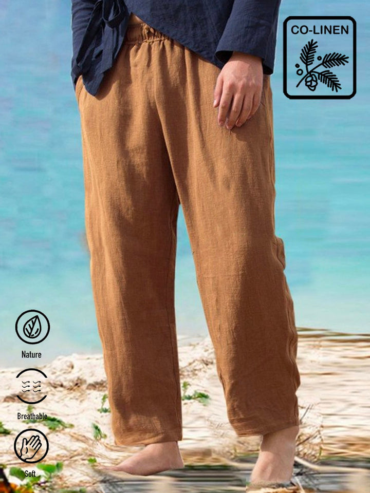 Pantalones casuales transpirables de mezcla de lino y algodón para hombre Pantalones tipo resort junto al mar en Hawái