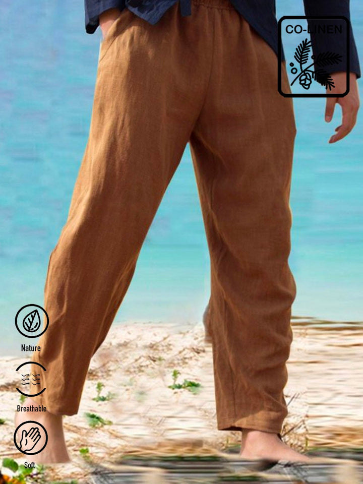 Pantalones casuales transpirables de mezcla de lino y algodón para hombre Pantalones tipo resort junto al mar en Hawái