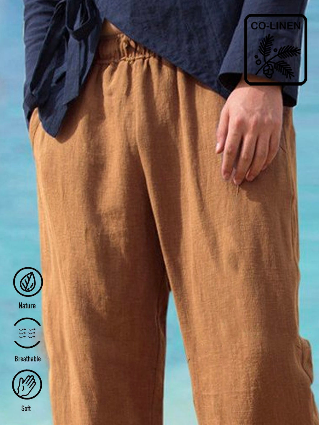 Pantalones casuales transpirables de mezcla de lino y algodón para hombre Pantalones tipo resort junto al mar en Hawái