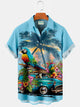 Alohadaddy Pocket Parrot Car Coconut Tree Print Beach Men's Hawaiian Big&Tall Shirt