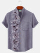 Alohadaddy Pocket Vintage Bamboo Print Beach Men's Hawaiian Big&Tall Stand Collar Shirt