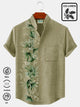 Alohadaddy Pocket Vintage Bamboo Print Beach Men's Hawaiian Big&Tall Stand Collar Shirt