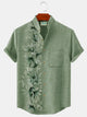 Alohadaddy Pocket Vintage Bamboo Print Beach Men's Hawaiian Big&Tall Stand Collar Shirt