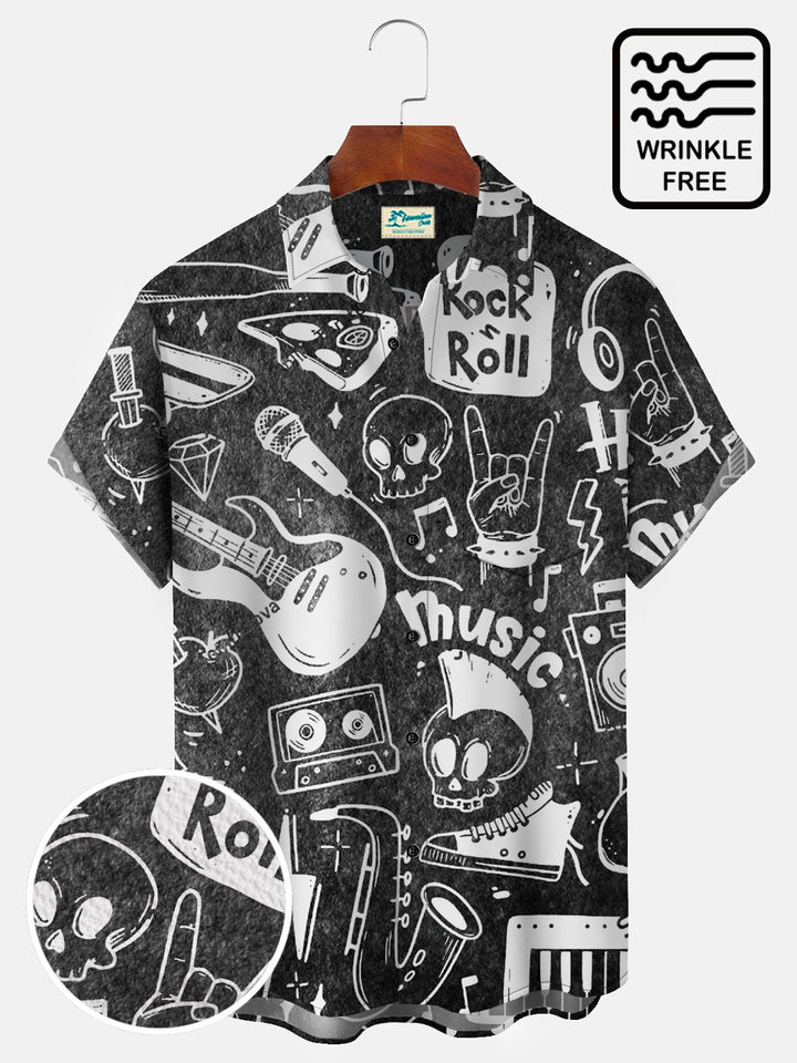 Camisas de rock and roll retro de los años 50 de Alohadaddy, color gris oscuro, para hombre, de rock and roll, elásticas, de talla grande, sin arrugas, con bolsillos de seersucker, camisas de campamento con botones