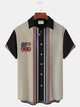 Alohadaddy 1950's Vintage 66 Road Men's Bowling Shirts  American Flag Stretch Plus Size Casual Camp Pocket Stripe Shirts